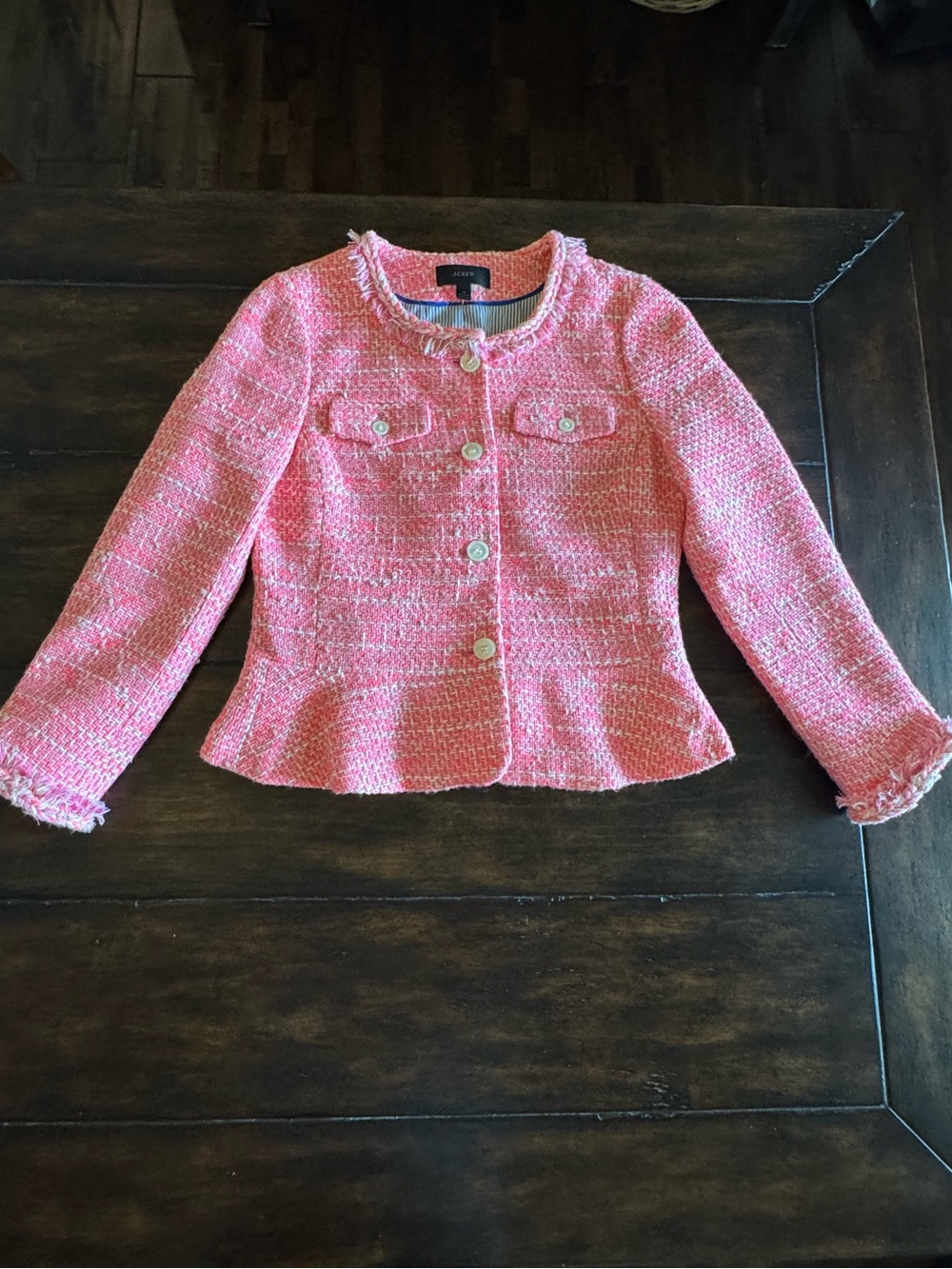 J. Crew Pink Tweed Peplum Jacket